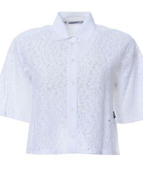 Love Moschino Women’s Blouse 6 White Camicia Pizzo Floral Lace Dolman Crop